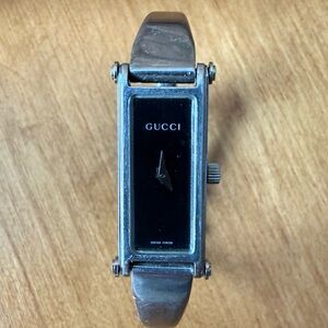 Gucci Silver Bangle Watch with Black Rectangular Dial